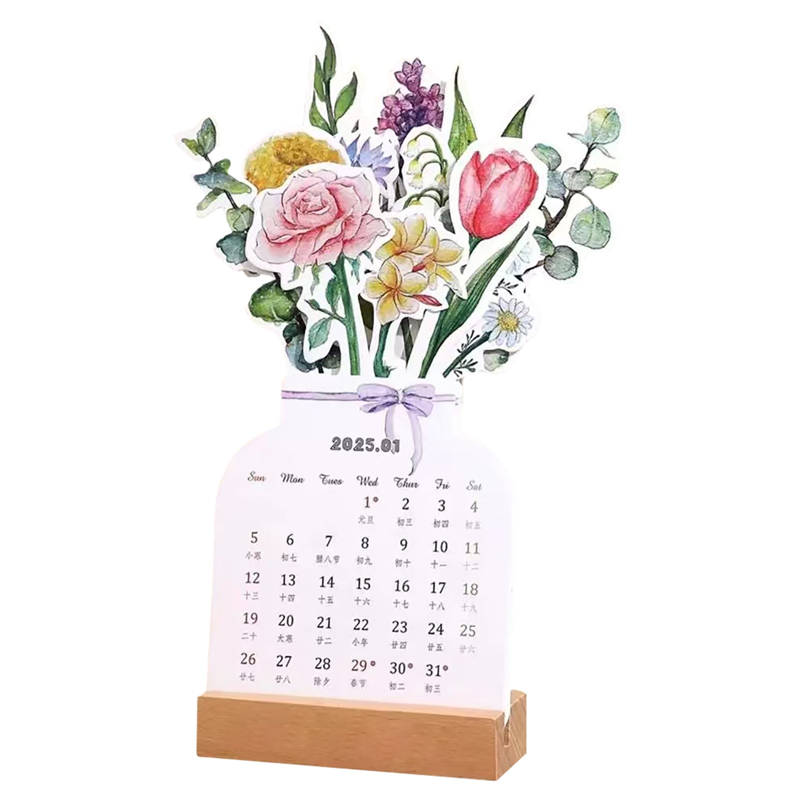 Calendar 2025 Clearance! Zainafacai Bloomylog 2025 Bloomy Flower Calendar Bloomy Flowers Desk Calendar 2025 with Wooden Base Lanenow Flower Calendar for Bookmark Postcard Wall Decoration